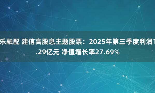 乐融配 建信高股息主题股票：2025年第三季度利润1.29亿元 净值增长率27.69%