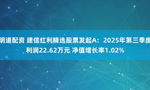 明道配资 建信红利精选股票发起A：2025年第三季度利润22.62万元 净值增长率1.02%