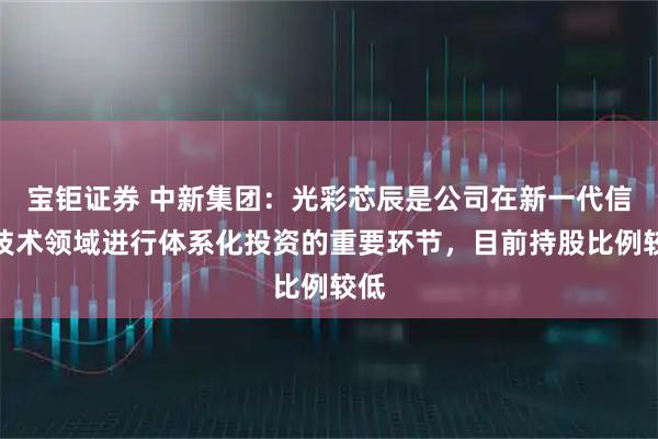 宝钜证券 中新集团：光彩芯辰是公司在新一代信息技术领域进行体系化投资的重要环节，目前持股比例较低